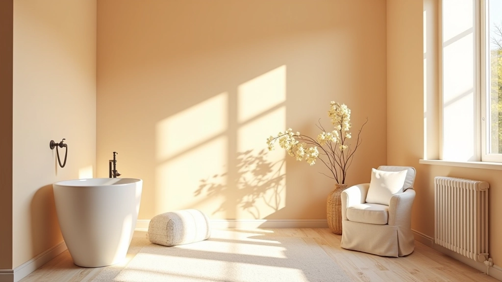Interior room showing warm neutral wall paint colour responding to natural light from large window, demonstrating colour variation throughout the day