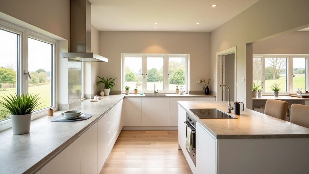 Contemporary Irish kitchen renovation with stone finishes and warm natural light