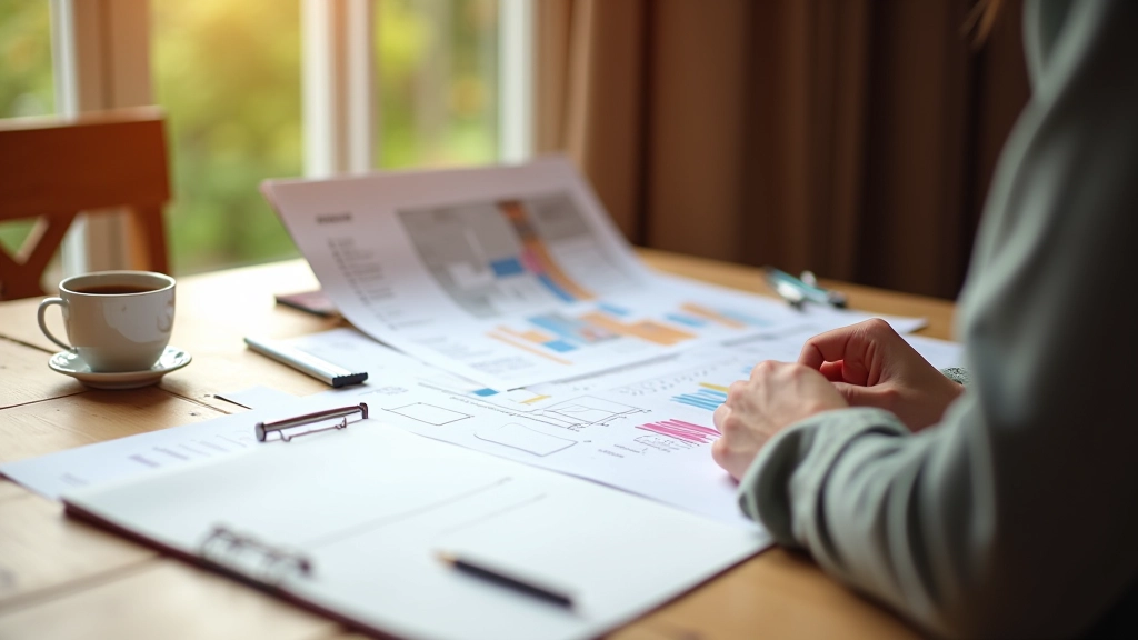Person planning renovation budget at wooden table with documents and calculator